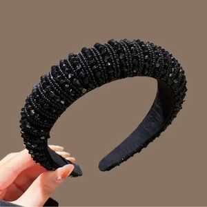 Elegant Black Beaded Headband